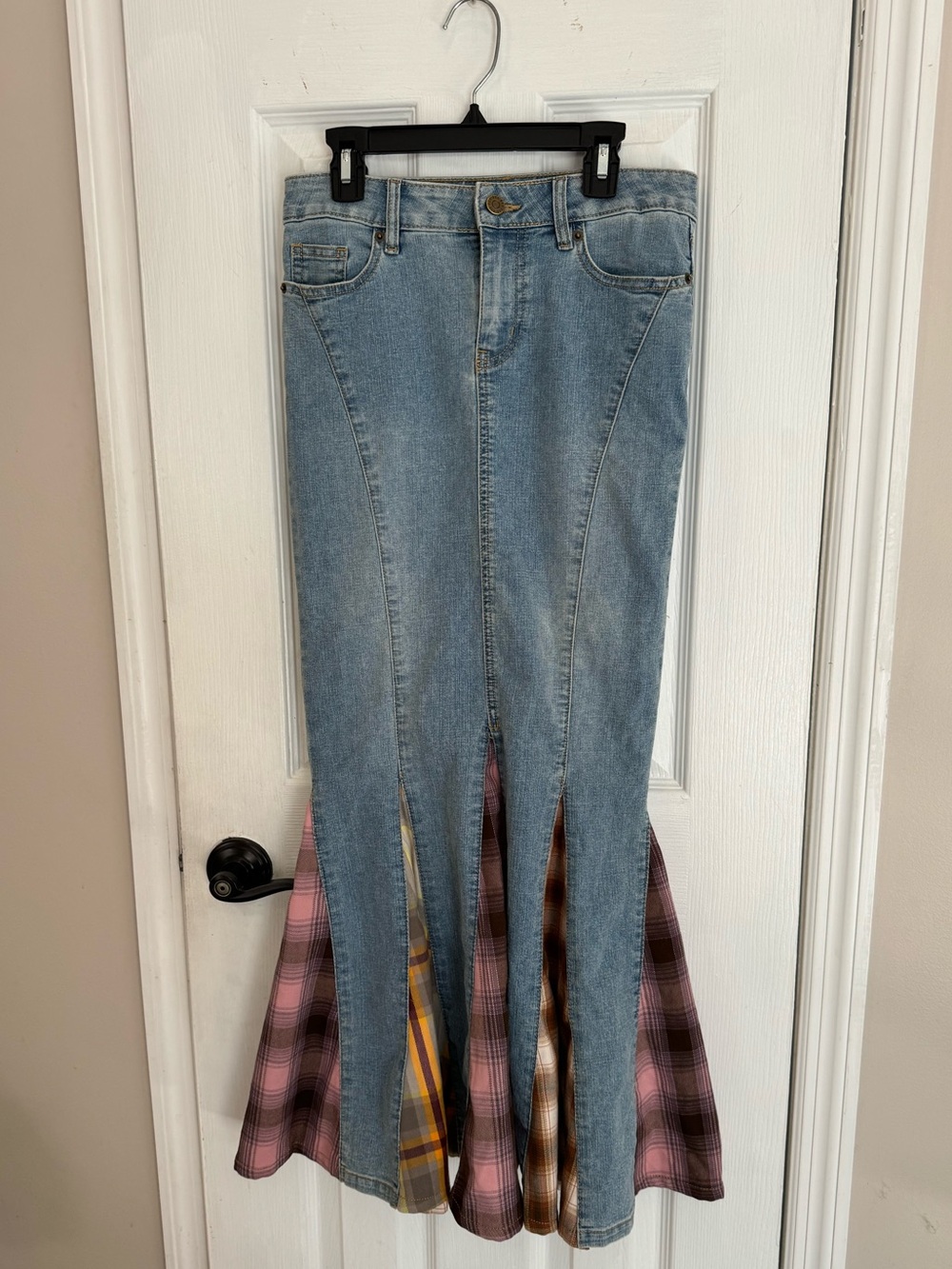 BDG Light Blue Denim Skirt with Branded Button